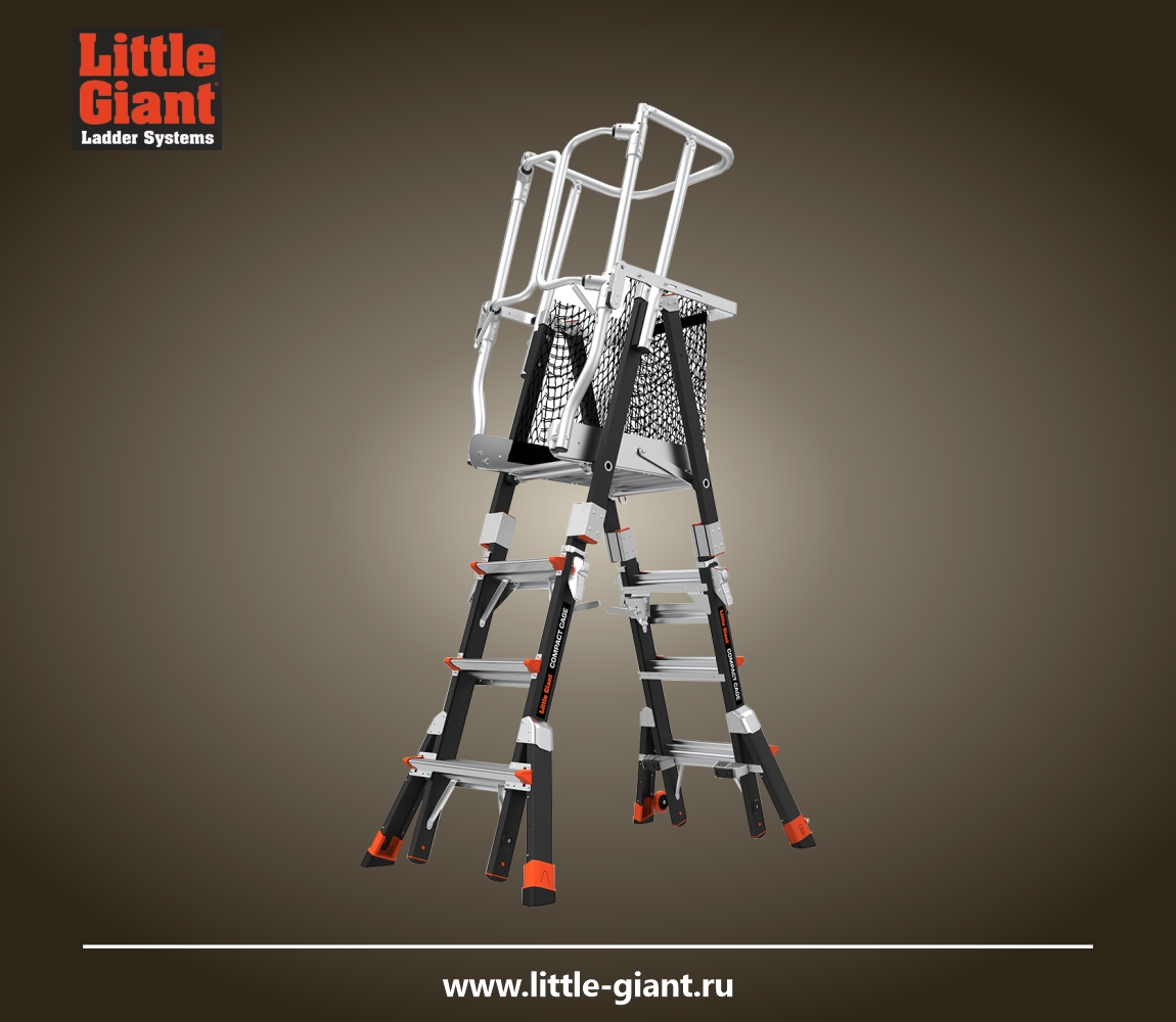 Телескопическая стремянка с платформой и защитным ограждением COMPACT CAGES 4 х 3 ступени 19504