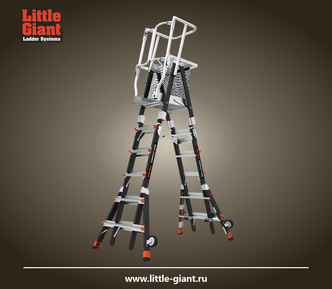 Телескопическая стремянка с платформой и защитным ограждением Little Giant COMPACT CAGES 4 х 5 ступеней 19506-815
